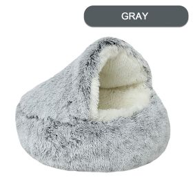 Luxurious Plush Round Cat Bed Cat Bed Round Soft Plush Burrowing Cave Hooded Cat Bed Donut For Dogs Cats - Semi-Enclosed For Cozy Warmth (Color: Gray, Size: 80cm)