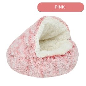 Luxurious Plush Round Cat Bed Cat Bed Round Soft Plush Burrowing Cave Hooded Cat Bed Donut For Dogs Cats - Semi-Enclosed For Cozy Warmth (Color: Pink, Size: 80cm)