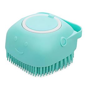 Dog Cat Bath Brush Comb Silicone Rubber Dog Puppy Massage Brush Hair Fur Grooming Cleaning Brush Soft Shampoo Dispenser (Colour: Blue)