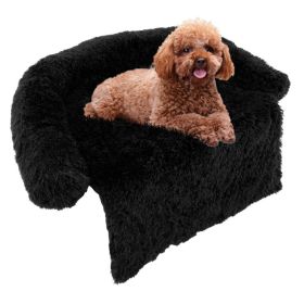 Black Plush Calming Dog Couch Bed with Anti-Slip Bottom (Size: S)