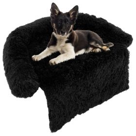 Black Plush Calming Dog Couch Bed with Anti-Slip Bottom (Size: M)