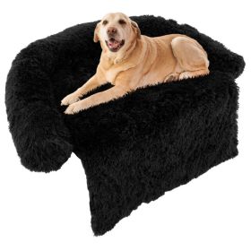 Black Plush Calming Dog Couch Bed with Anti-Slip Bottom (Size: L)